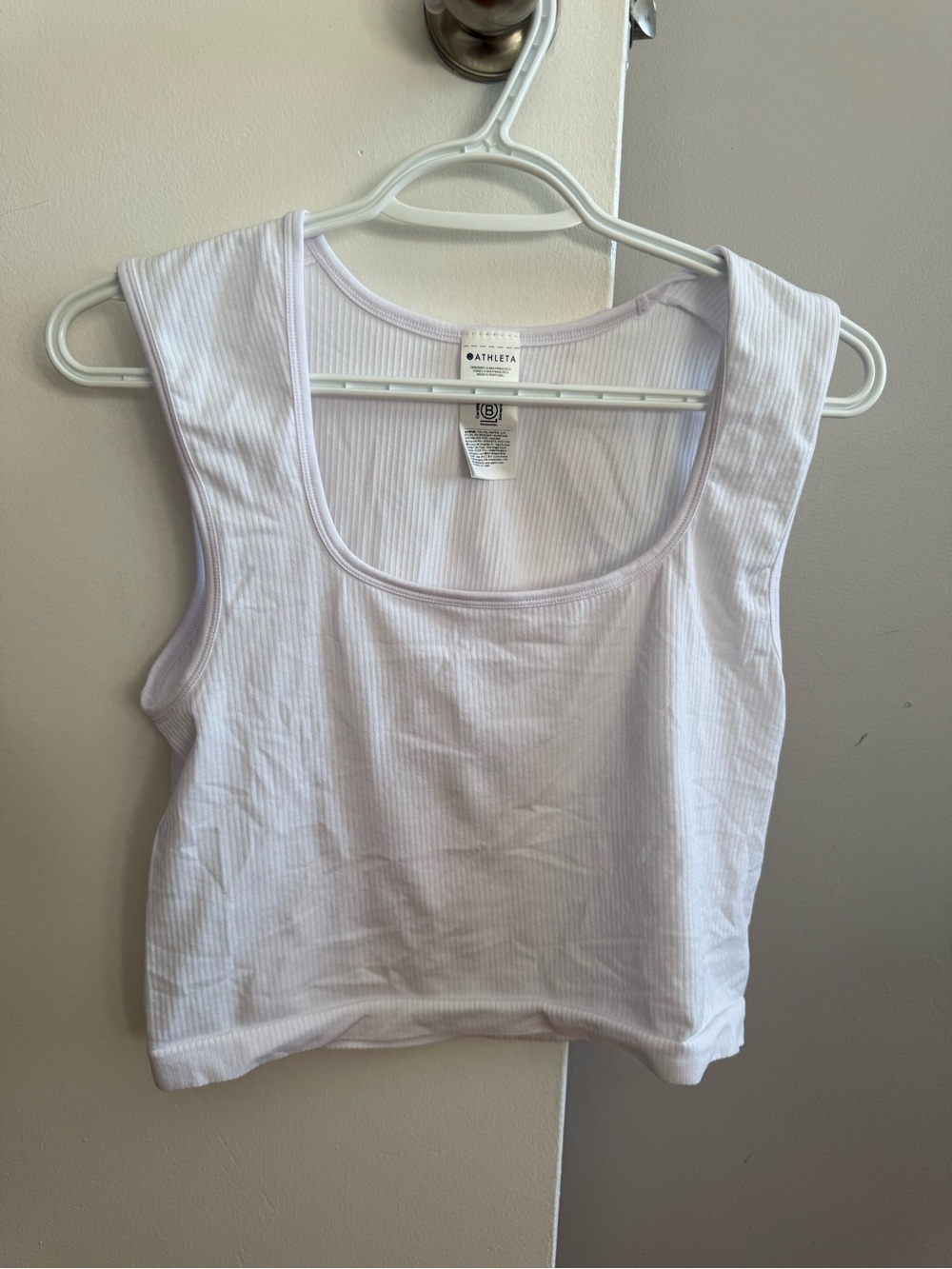 Athleta White Ribbed Scoop Crop Tank